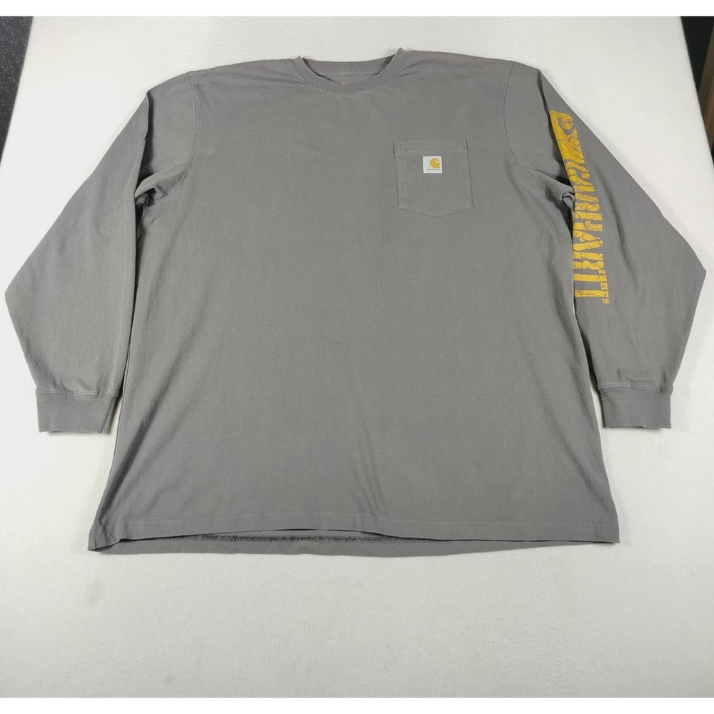 Carhartt Pocket Shirt Mens 2XL Gray Long Sleeve Workwear Logo Sleeve Tee Tagless
